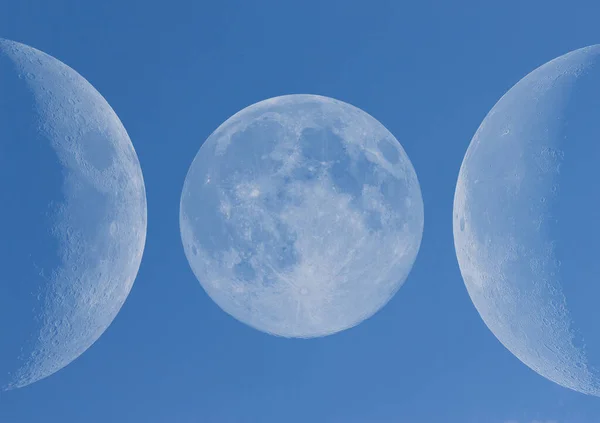 3 moons in the middle of the blue sky