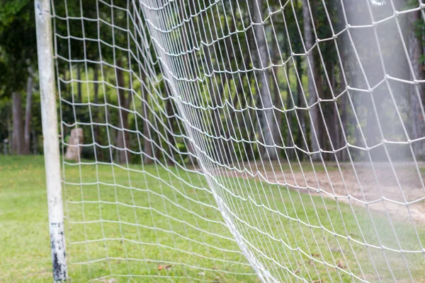 White Mesh Soccer Goal Green Grass — Stock Photo, Image