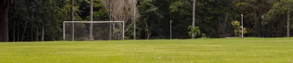 Fußballtor Mit Trockenen Bäumen Dahinter Und Gras — Stockfoto