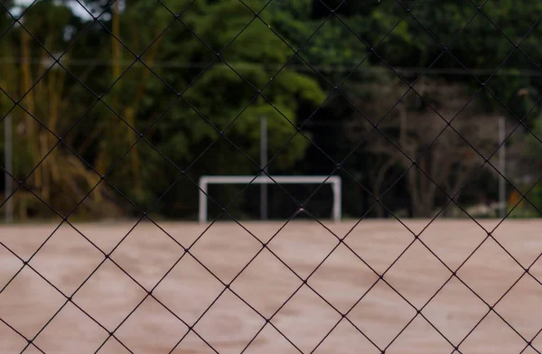 Malha Preta Campo Futebol Areia Objetivo — Fotografia de Stock