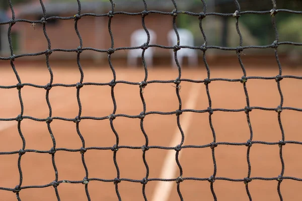 Black Focused Mesh Sand Tennis Court — Stock Photo, Image