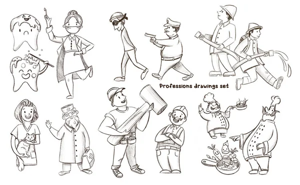 Meslek çizimleri, itfaiyeci, hemşire, dişçi, polis, veteriner.
