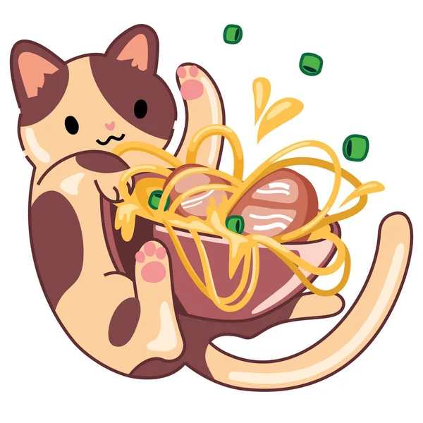 Χαριτωμένο Vector Cat Noodles Ράμεν Εκτύπωση Για Shirts Αφίσες Υφάσματα — Διανυσματικό Αρχείο
