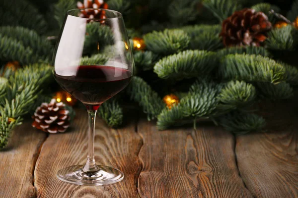 Glass of red wine christmas background. New Year celebration concept — Stock Photo, Image