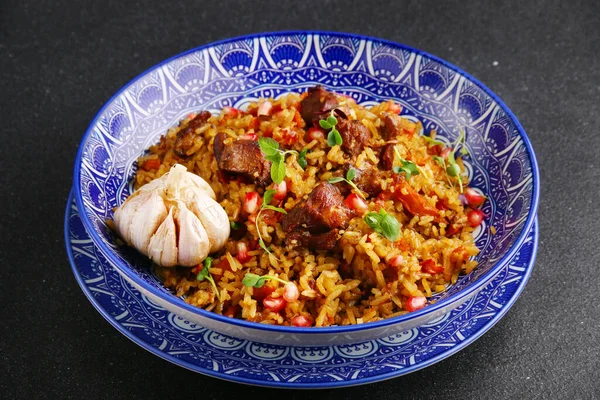 Pilaf Ingrediente Farfurie Pilaf Național Uzbec Carne — Fotografie, imagine de stoc