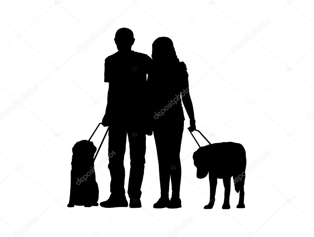 blind couple with dogs silhouette