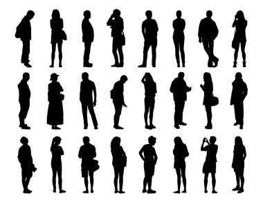 big set of men and women standing silhouettes 1 clipart