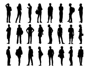 big set of men and women standing silhouettes 2 clipart