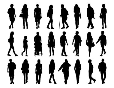 big set of people walking silhouettes set 1 clipart