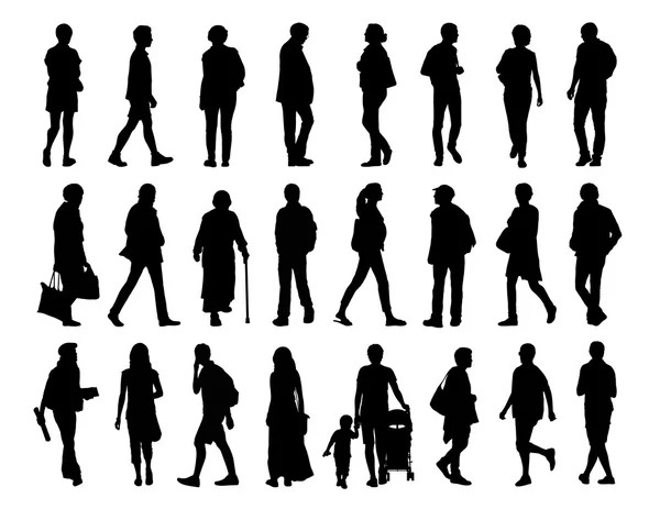 Big set of people walking silhouettes set 2 — Stock Photo, Image