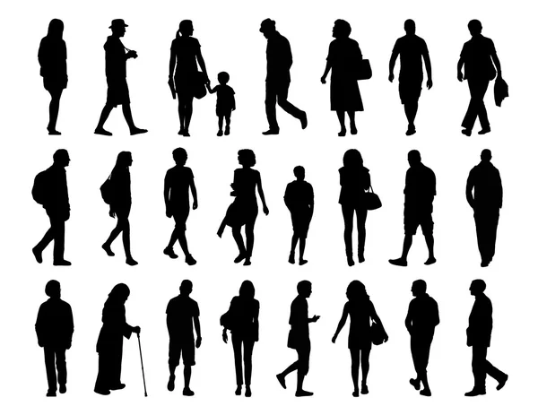 Große Gruppe von Menschen zu Fuß Silhouetten Set 3 lizenzfreie Stockfotos