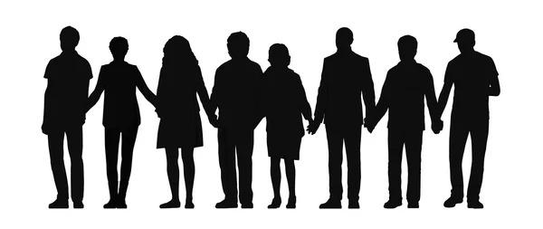 Group of people holding hands silhouette 3 스톡 사진