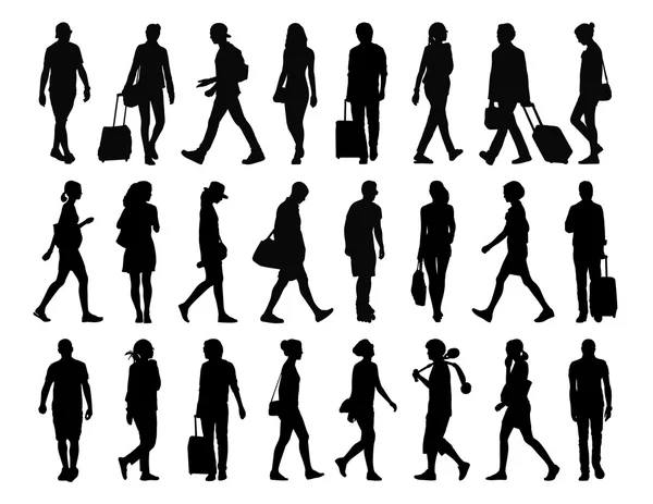 big set of people walking silhouettes set 4