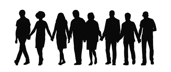 Gruppo di persone che si tengono per mano silhouette 1 Fotografia Stock