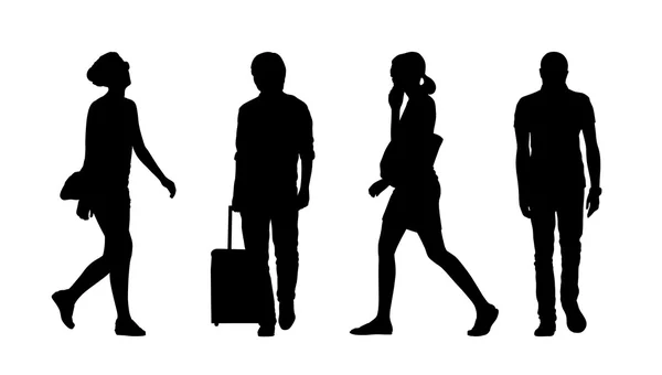 People walking outdoor silhouettes set 30 Stock Image