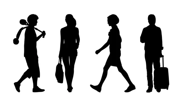 People walking outdoor silhouettes set 32 Royalty Free Stock Images