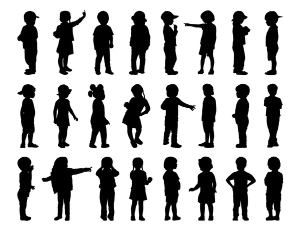 Große Gruppe von Kindern stehend Silhouetten 1 Stockbild