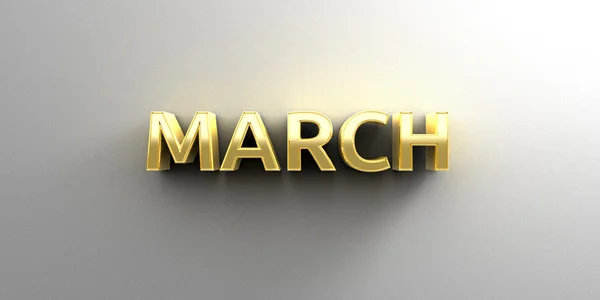 March month gold 3D quality render on the wall background with s — Stock Photo, Image