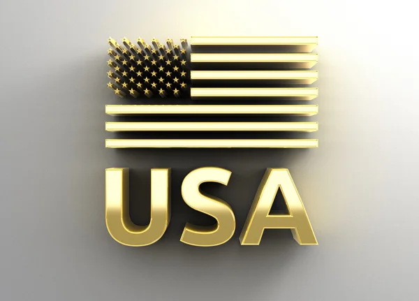 USA flag - gold 3D quality render on the wall background with so — Stock Photo, Image