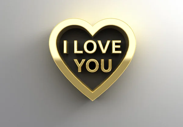 I Love You in heart - gold 3D quality render on the wall backgro — Stock Photo, Image