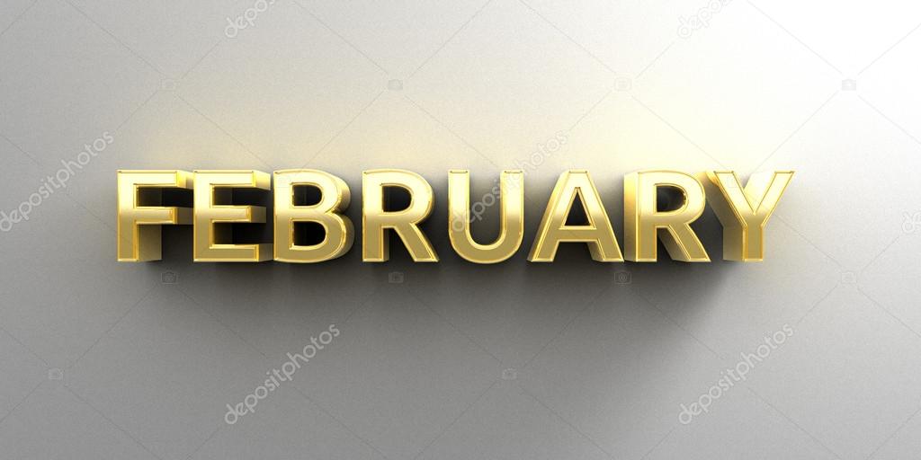 February month gold 3D quality render on the wall background wit
