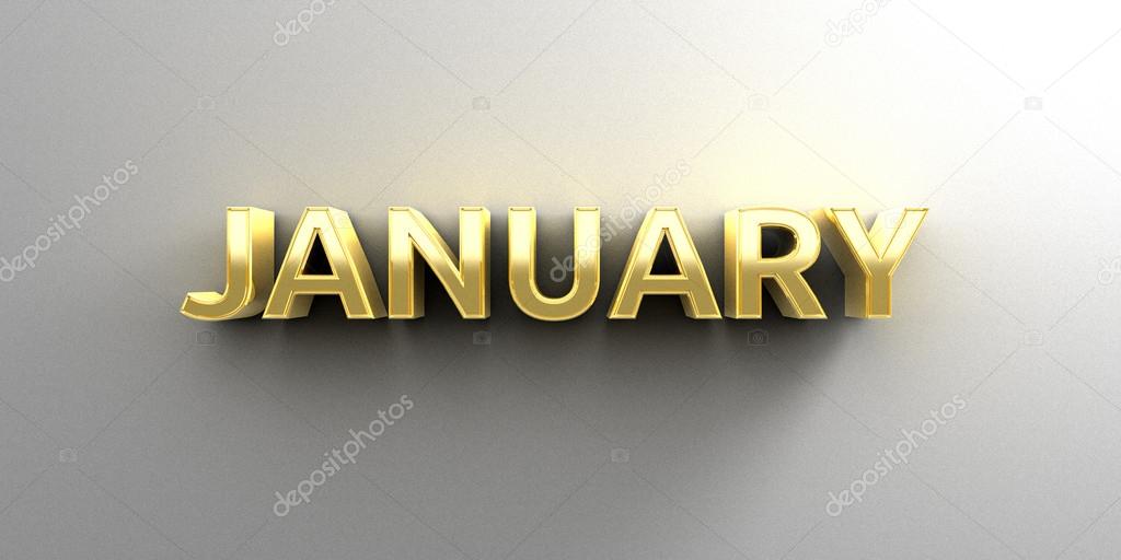 January month gold 3D quality render on the wall background with
