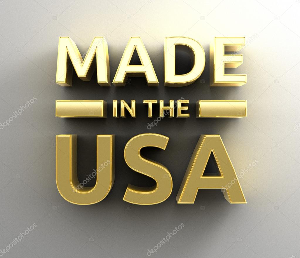 Made in the USA - gold 3D quality render on the wall background 