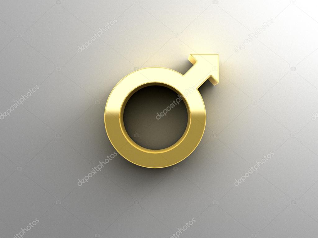 Male sex signs - gold 3D quality render on the wall background w