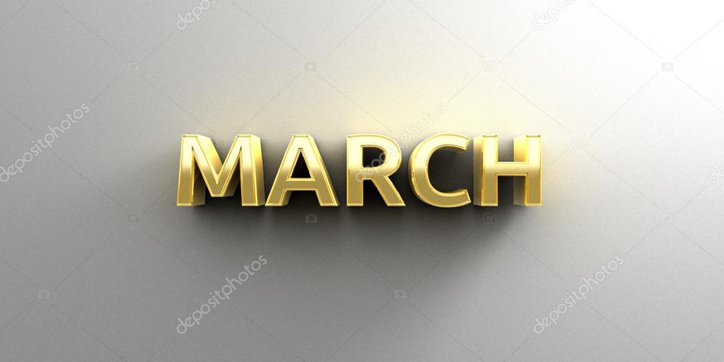 March month gold 3D quality render on the wall background with s