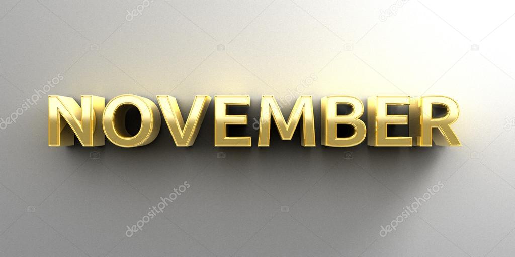 November month gold 3D quality render on the wall background wit