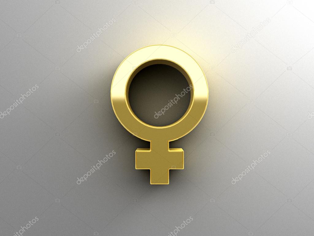 Female sex signs - gold 3D quality render on the wall background