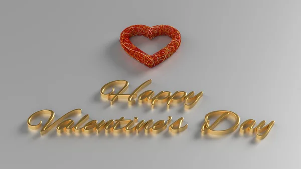 Happy Valentines Day 3D Render with gold text and red heart — Stock Photo, Image