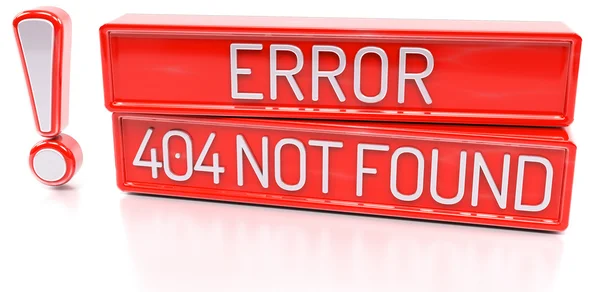 Fel 404 Not Found - 3d banner, isolerad på vit bakgrund — Stockfoto