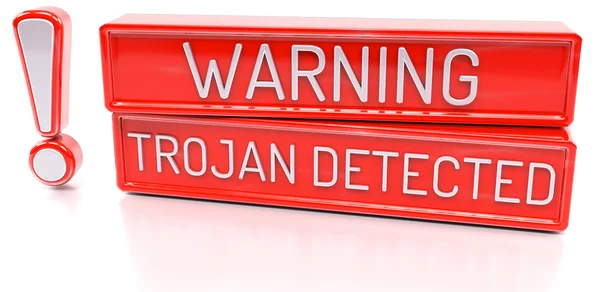 Предупреждающий троян обнаружен - 3d баннер, изолированный на белой backgroun — стоковое фото