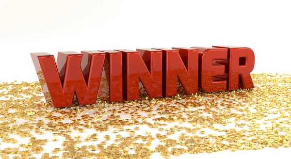 Kazanan - altın yıldız üzerinde kırmızı metin - yüksek kaliteli 3d Render