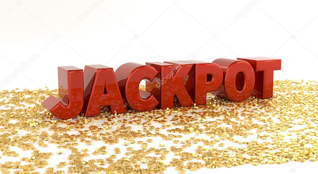 Jackpot - Red text on gold stars - High quality 3D Render