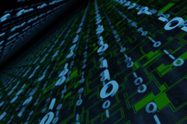 Dijital ikili kod 01 arkaplan fütüristik büyük veri bilgi teknolojisi, 3D görüntüleme