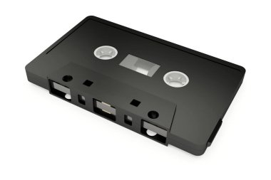 Retro siyah kaset bandı beyaz arkaplanda izole edildi, 3B görüntüleme