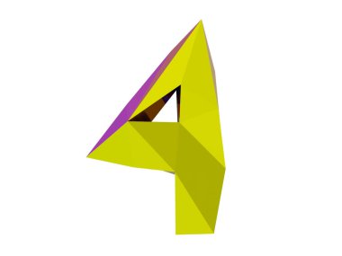 Beyaz arkaplan koleksiyonu sembolleri üzerine izole edilmiş düşük polimerli 4 numara, 3D görüntüleme