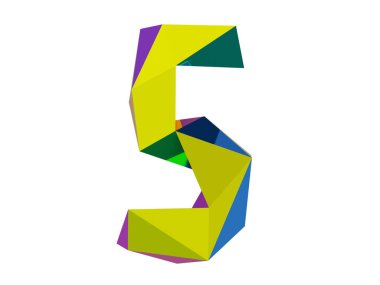 Beyaz arkaplan koleksiyonu sembolleri üzerinde izole edilmiş düşük polimerli 5 numara, 3D görüntüleme