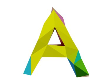 Beyaz arkaplan koleksiyon sembolleri üzerinde izole edilmiş düşük poli biçimli büyük Latince harf A, 3d oluşturma