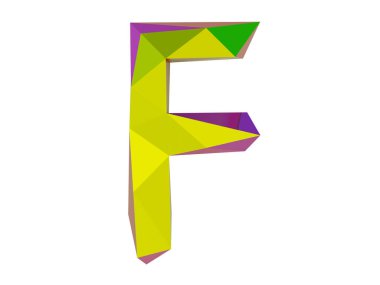 Beyaz arkaplan koleksiyon sembolleri üzerinde izole edilmiş düşük poli biçimli büyük Latince harf F, 3d oluşturma