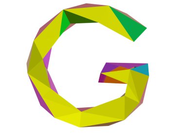 Beyaz arkaplan koleksiyon sembolleri üzerinde izole edilmiş düşük poli biçimli büyük Latince harf G, 3d oluşturma