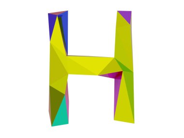 Beyaz arkaplan koleksiyon sembolleri üzerinde izole edilmiş düşük poli biçimli büyük Latince harf H, 3d oluşturma