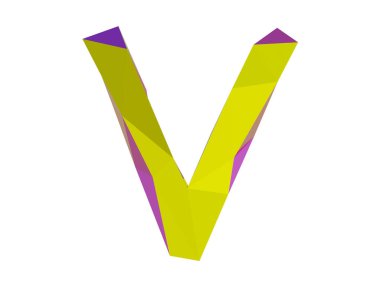 Beyaz arkaplan koleksiyon sembolleri üzerinde izole edilmiş düşük poli biçimli büyük Latince harf V, 3d oluşturma