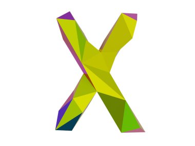 Beyaz arkaplan koleksiyon sembolleri üzerinde izole edilmiş düşük poli biçimli büyük Latince harf X, 3d oluşturma