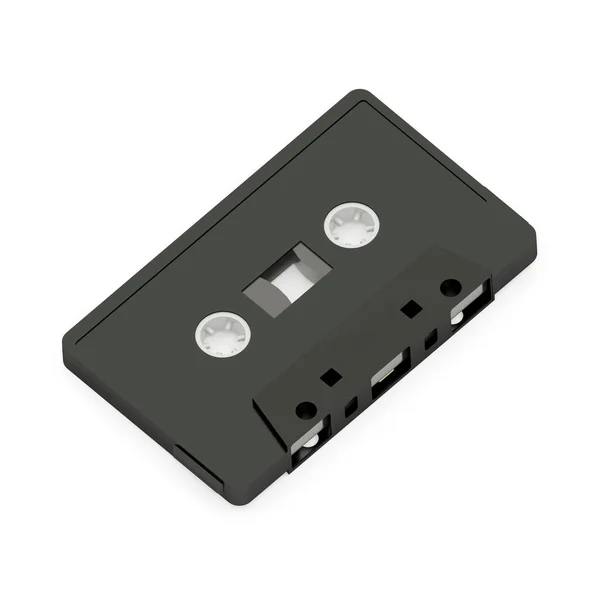 Cassette Audio Plastique Noir Repose Sur Une Surface Blanche Isoler — Photo