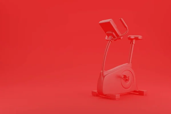 Stationärer Moderner Heimtrainer Rot Auf Rotem Hintergrund Illustration Über Fitness — Stockfoto