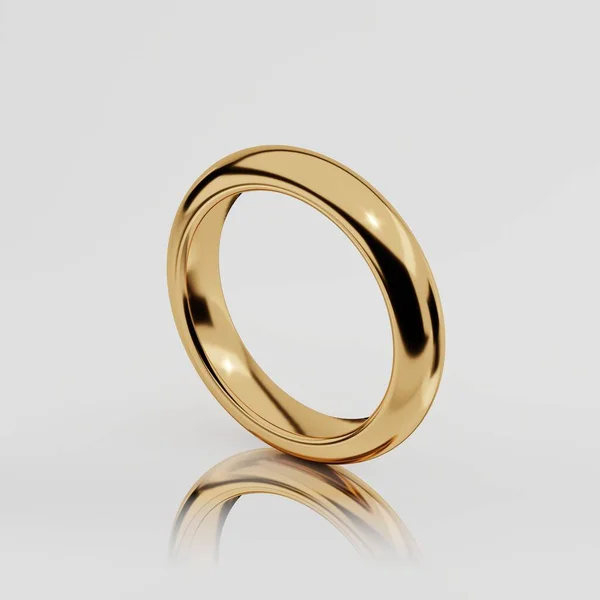 Bröllop Dekorativa Guld Ring Vit Bakgrund Med Reflektion Tecken Kärlek — Stockfoto