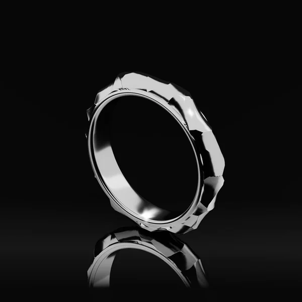 Mariage Bague Décorative Facettée Argent Blanc Sur Fond Noir Avec — Photo